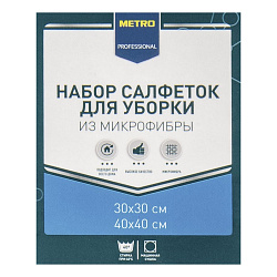 Салфетки Metro Professional для влажной уборки микрофибра 30 x 30 и 40 x 40 см 2 шт