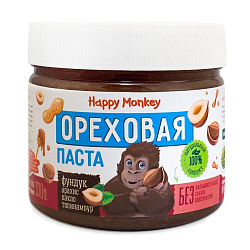 Паста арахисовая с фундуком, какао и сиропом топинамбура | 330 г | Happy Monkey. Основа здоровья Уфа. Доставка продуктов.