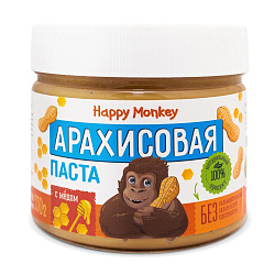 Паста арахисовая с мёдом | 330 г | Happy Monkey. Основа здоровья Уфа. Доставка продуктов.